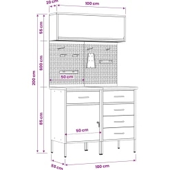 vidaXL Werkkast set 5 st Zwart Poedergecoat staal en gefabriceerd hout