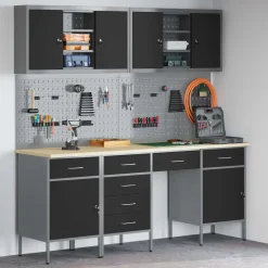 vidaXL Werk kast 10 st Zwart en Grijs Engineered hout en staal
