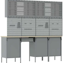 vidaXL Werk kast 10 st Zwart en Grijs Engineered hout en staal