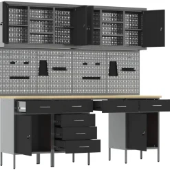 vidaXL Werk kast 10 st Zwart en Grijs Engineered hout en staal
