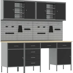 vidaXL Werk kast 10 st Zwart en Grijs Engineered hout en staal