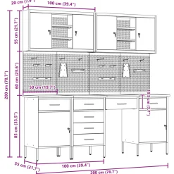 vidaXL Werk kast 10 st Zwart en Grijs Engineered hout en staal