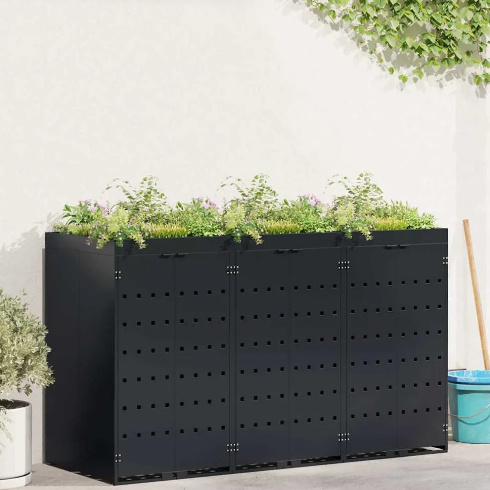 vidaXL Wieltjesbakopslag voor 3 bakken Zwart 204 x 77,5 x 121,5 cm