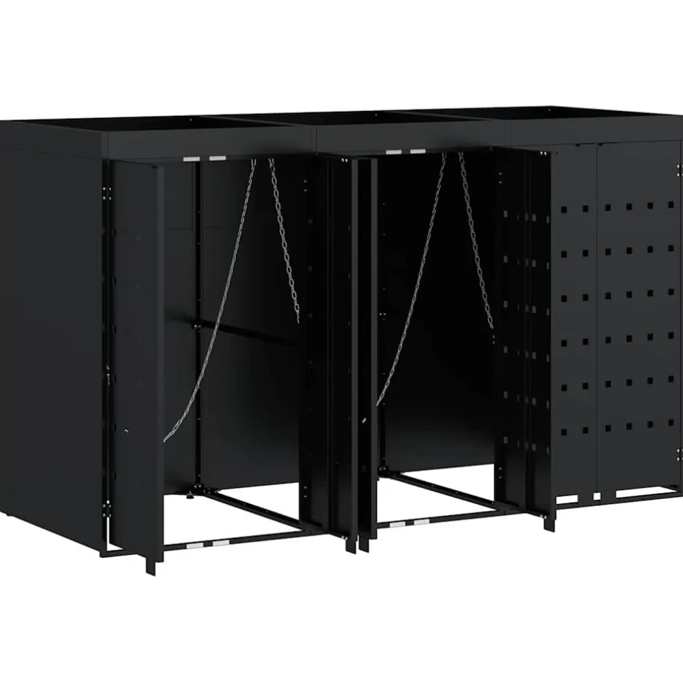vidaXL Wieltjesbakopslag voor 3 bakken Zwart 204 x 77,5 x 121,5 cm
