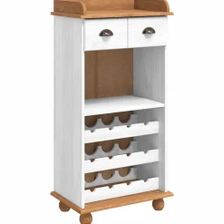 vidaXL Wijnkast ASKIM Wit met Honingtopp 57 x 37 x 114 cm