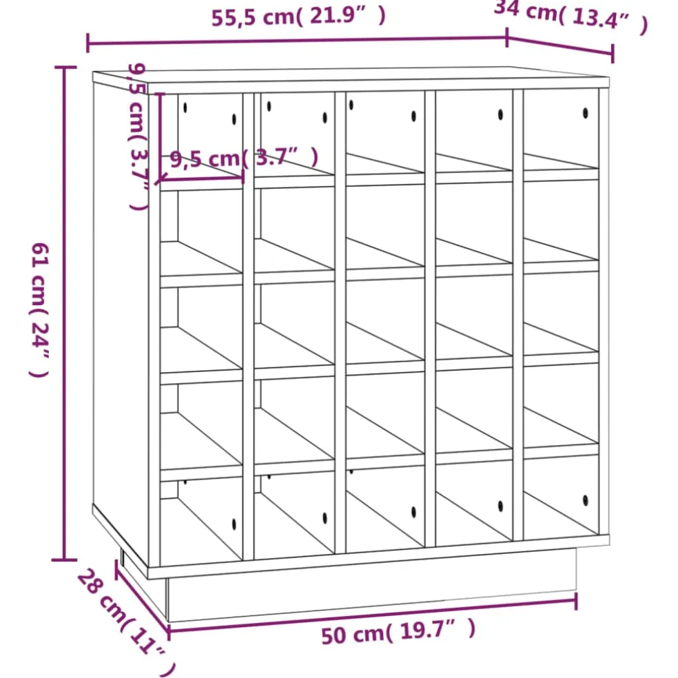vidaXL Wijnkast 55,5x34x61 cm massief grenenhout zwart