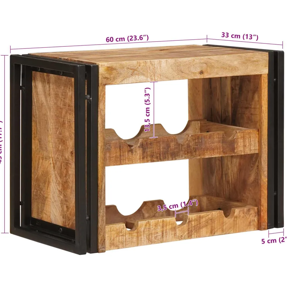 vidaXL Wijnrek Bruin 60 x 45 x 33 cm Massief Ruw Mango Hout