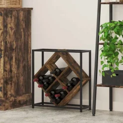 vidaXL Wijnrek 16 flessen Bewerkt hout Gerookt eiken