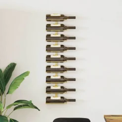 vidaXL Wijnrek voor 9 flessen wandmontage ijzer goudkleurig