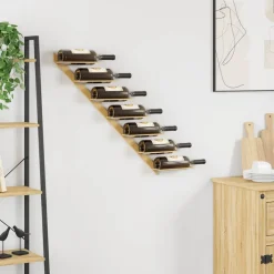 vidaXL Wijnrek voor 7 flessen wandmontage metaal goudkleurig