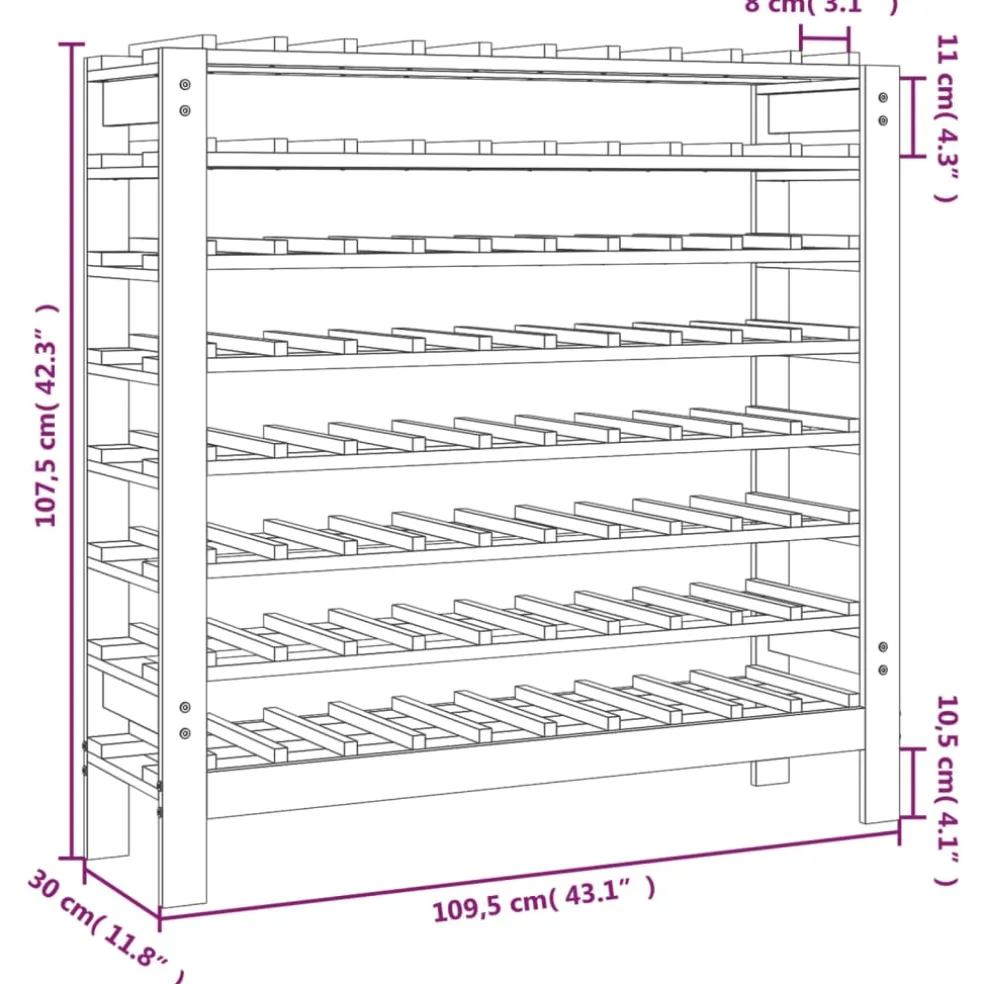 vidaXL Wijnrek 109,5x30x107,5 cm massief grenenhout