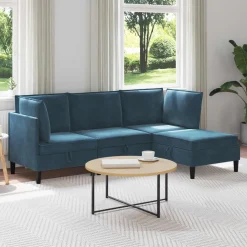 vidaXL Woonkamer Meubelset 4 st Blauw Fluweel