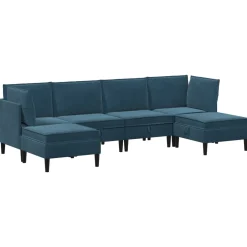 vidaXL Woonkamer Meubelset 6 st Blauw Fluweel