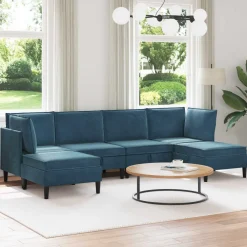 vidaXL Woonkamer Meubelset 6 st Blauw Fluweel