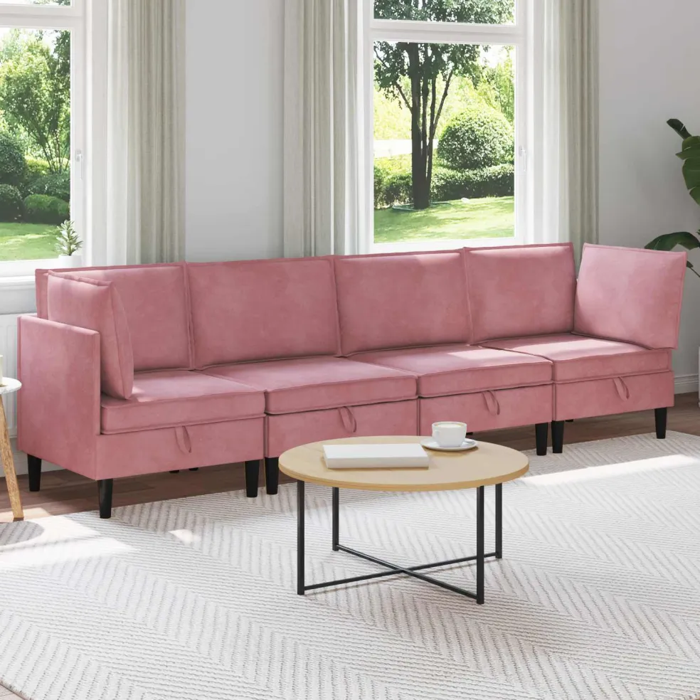 vidaXL Woonkamer Meubelset 4 st Roze Fluweel
