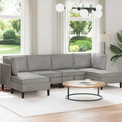 vidaXL Woonkamer Meubelset 6 st Lichtgrijs Fluweel