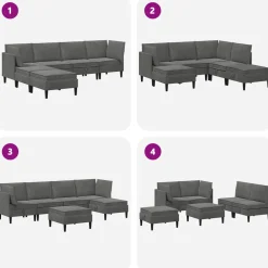 vidaXL Woonkamer Meubelset 6 st Donkergrijs Fluweel