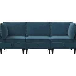 vidaXL Woonkamer Meubelset 3 st Blauw Fluweel