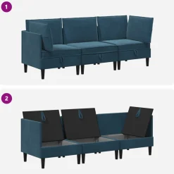 vidaXL Woonkamer Meubelset 3 st Blauw Fluweel