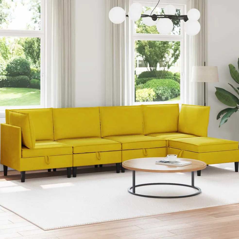 vidaXL Woonkamer Meubelset 5 st Geel Fluweel