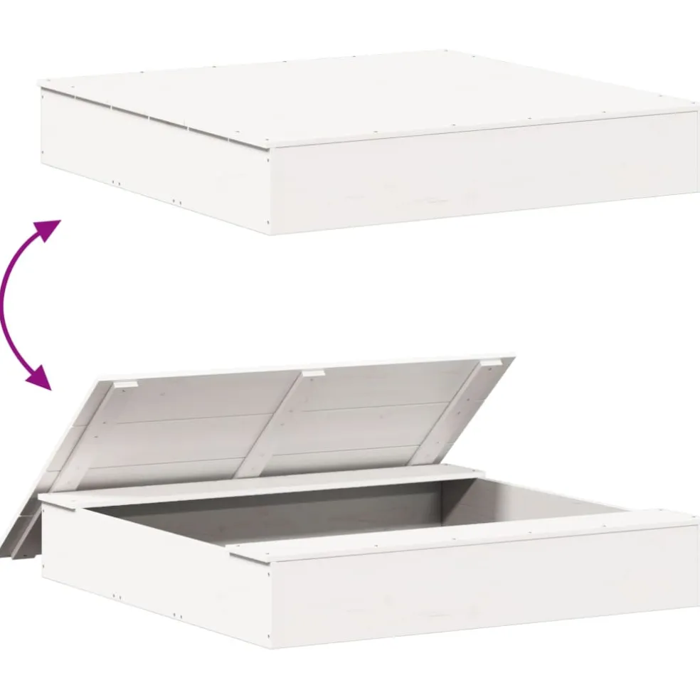 vidaXL Zandbak met deksel 111x111x19,5 cm massief grenenhout wit