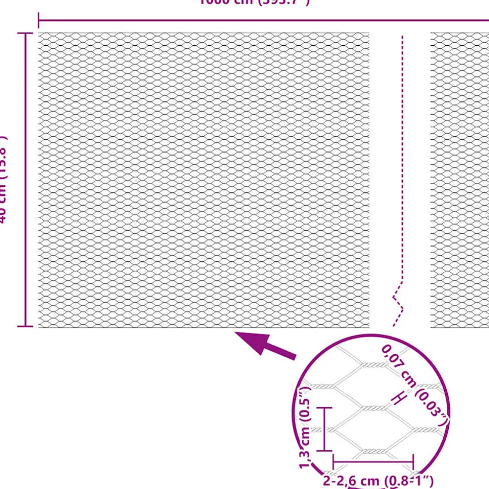 vidaXL zeshoekig gaasgek met palen 10 x 0,4 m PVC-Coated Staal Groen