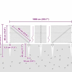 vidaXL zeshoekig gaasgek met palen 10 x 0,4 m PVC-Coated Staal Groen