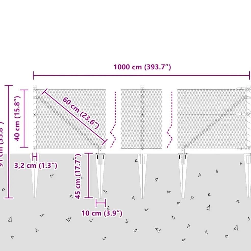 vidaXL zeshoekig gaasgek met palen 10 x 0,4 m PVC-Coated Staal Groen