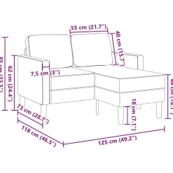vidaXL 2-zitsbank met ligstoel L-vormig lichtgrijs 125 cm stof
