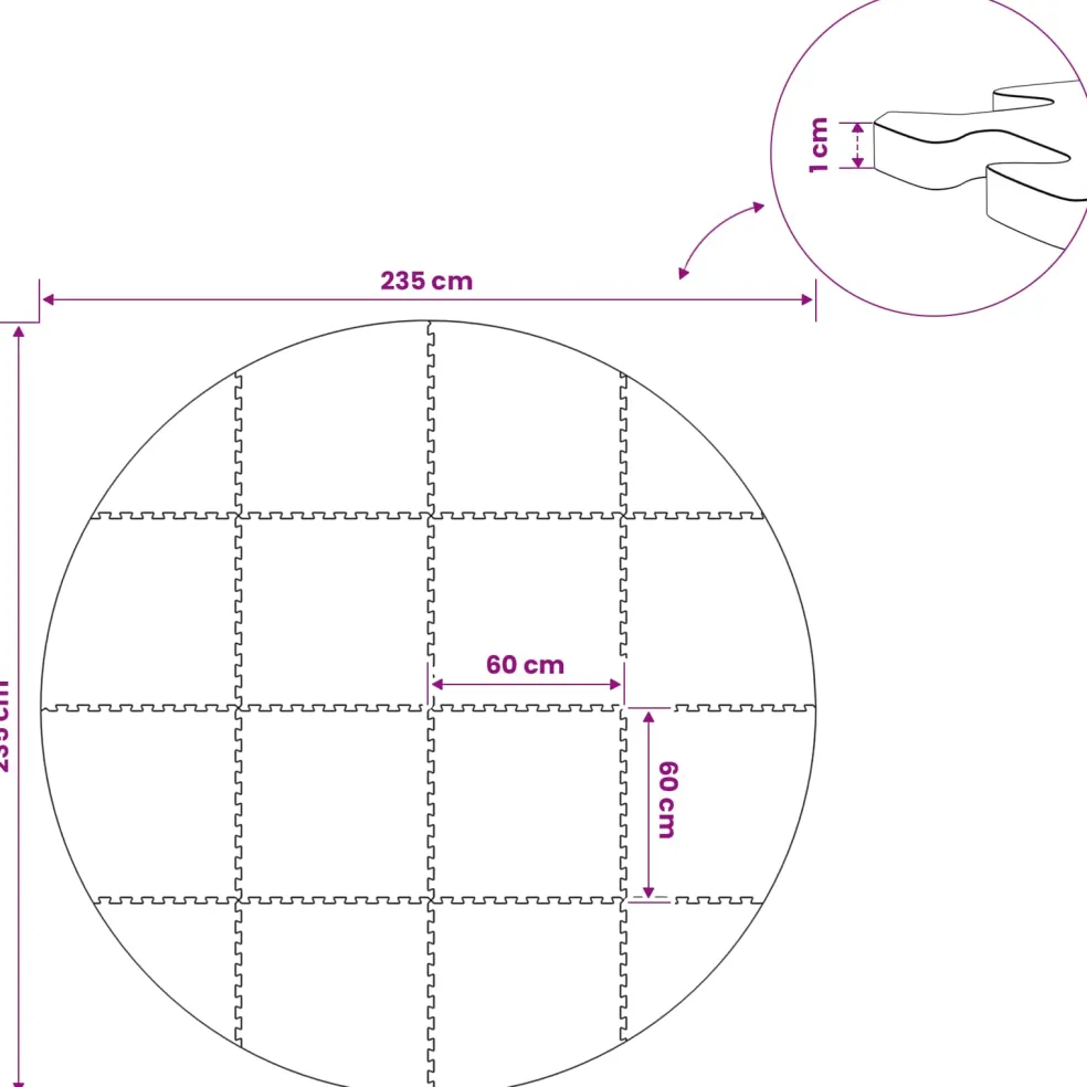 vidaXL Zwembad Grondmat 16 st Ø 235 cm Rond EVA Schuim Zwart
