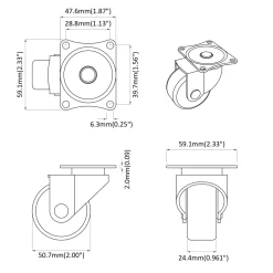 vidaXL Zwenkwiel 2 st Zilver 60 x 60 x 50 mm IJs en nylon