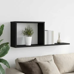 vidaXL Zwevende schappen Zwart eiken 80 x 15 x 30 cm Bewerkt hout