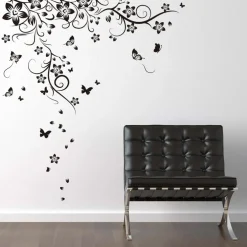 WALPLUS Decoratiesticker vlinder en wijnstok 130x150 cm zwart